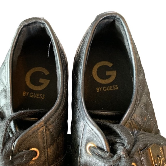 G by Guess Black Quilted Lace Up Sneakers with Gold Accents Size 8 - Picture 7 of 9